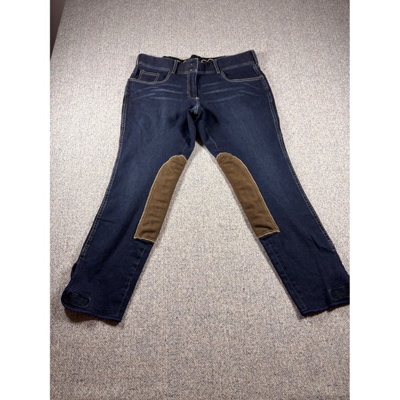 Goode Rider Denim Breeches Equestrian Style Jeans Brown Knee Patches 36R